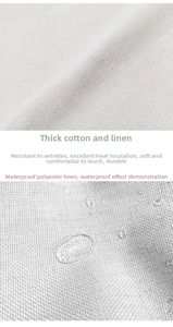 Close-up of waterproof linen placemat showing dense weave and water droplets on surface