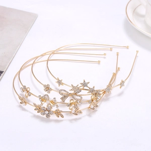 Vintage Gold Metal Alloy Headband With Rhinestone Flower Star Bow And Faux Artificial Pearl Hair Hoop Accessories For Women Girls