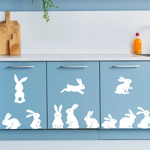 White Easter bunny window clings set for festive home and glass cabinet decoration
