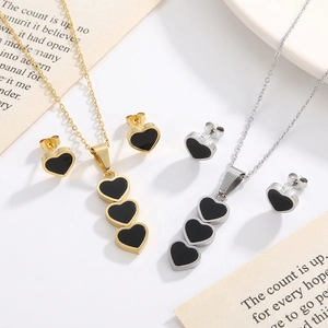 Heart Shell Pendant Necklace And Earrings Stainless Steel Fashion Jewelry For Women Trendy Shell Inlay Accessories