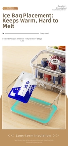 Detail of transparent portable cooler box with ice pack for outdoor picnic storage