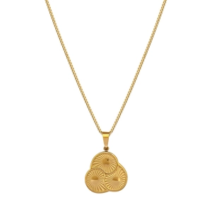 Rotating geometric triple-circle gold plated titanium steel necklace for women