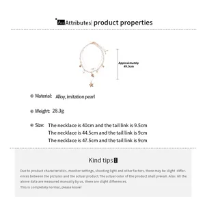 Detailed size parameters for vintage starfish seashell layered necklace with pearls