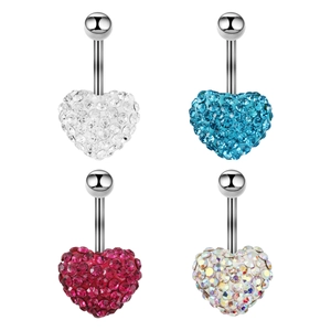 Stainless Steel Heart Rhinestone Belly Button Ring Fashion Navel Piercing Jewelry For Women Sparkling Body Accessories