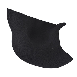 Macro view showing the breathable knitted texture of this black Halloween witch hat