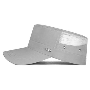 Grey cadet cap with breathable white mesh and metal fashion logo for outdoor sun protection