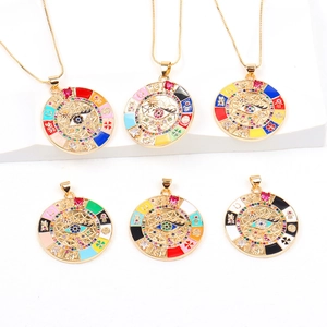 Bohemian Style Evil Eye Pendant Necklace For Women Gold Plated Copper Zirconia Enamel Lucky Symbols Hamsa Hand Amulet Jewelry