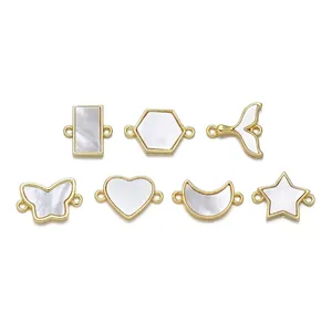 Gold-plated shell charms in butterfly star and heart shapes for DIY bracelet making