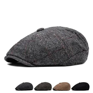 Classic grey herringbone wool newsboy cap with red pinstripes and multipack options