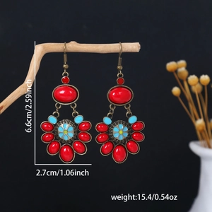Detail view of Bohemian tassel earrings showing dimensions of 6.6cm height and 2.7cm width