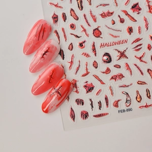 3D Halloween nail stickers with realistic bloody wounds and eye designs for party
