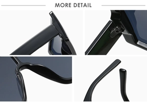 Detail view of large frame sunglasses showing durable hinges and ergonomic nose pads