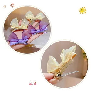 Princess style mesh bow hair clip with translucent butterfly design for girls
