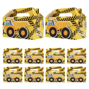 Construction vehicle party gift boxes with folding handles for kids birthday treats