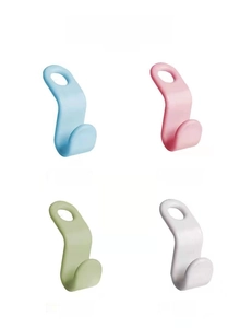 Space-saving plastic hanger connector hooks in nordic blue, pink, green, and white