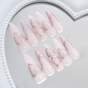Press On Nails Cat Eye Dreamy Purple 3D Heart Design Stiletto Shape Reusable ABS Plastic Handmade False Nails For Women
