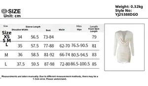 Tableau des tailles détaillé pour la mini robe sexy à manches longues avec mesures en cm
