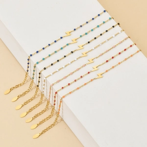 Bohemian colorful seed bead bracelet with gold lightning pendant and adjustable chain