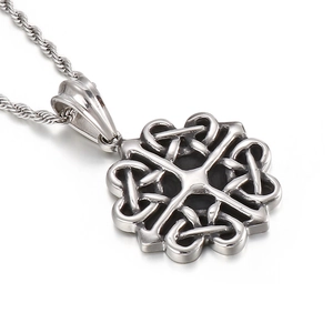 Vintage silver stainless steel cross pendant necklace with turquoise inlay and rope chain