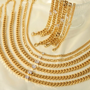 18K gold-plated stainless steel chain necklaces and bracelets with zircon stones on silk