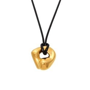 Adjustable black cord necklace with curved 18k gold plated stainless steel pendant
