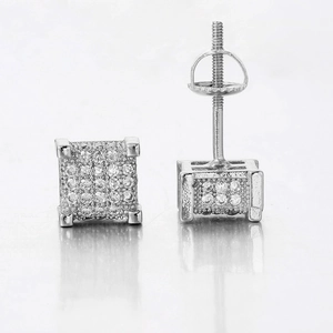 Hip hop square screw back stud earrings for men with iced out cubic zirconia stones