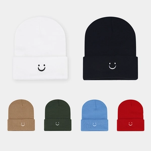 Berretto In Maglia Acrilico Ricamo Faccina Sorridente Inverno Caldo Antivento Casual Streetwear Morbido Per Uomo Donna