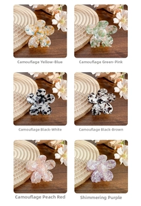 Floral hair claw clips in various acetate camouflage colors and glossy resin finish