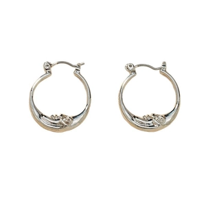 Minimalist moon hoop earrings with pavé crystals in silver and gold dual tones