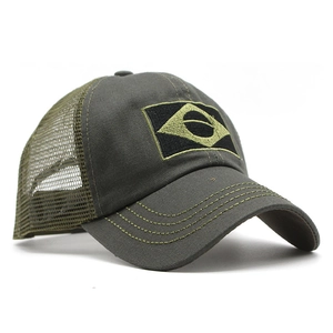 Deep green Brazil flag embroidery mesh trucker hat with breathable camo baseball cap style