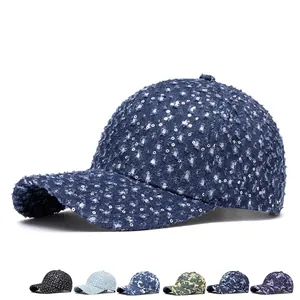 Dunkelblaue Denim-Baseballkappe mit silbernen Pailletten und verschiedenen Farboptionen