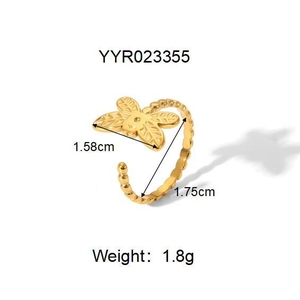 Vue détaillée de la bague papillon avec spécifications et mesure de 1,58 cm de large
