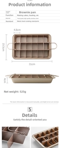 Detailed technical view of a 31cm non-stick brownie pan with an 18-cavity divider tray