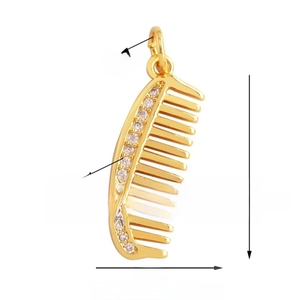 Detailed view of comb-shaped jewelry pendant with size specs 23x9mm and zircon inlay