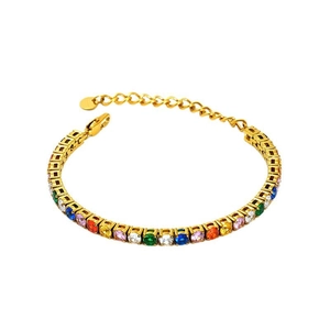 Luxueux bracelet de tennis plaqué or orné d'une gamme éclatante de zircons multicolores