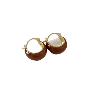 Maillard brown tiger eye crescent earrings with gold hooks for a vintage luxury aesthetic