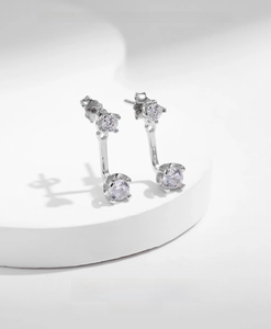 Detailed view of S925 sterling silver ear jacket earrings with sparkling white zircons