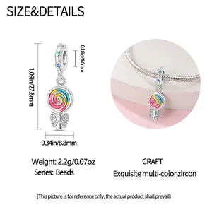 Detailed dimensions of multi-color zircon balloon charm for DIY jewelry bracelets