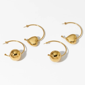 Minimalist Stainless Steel Hoop Earrings With Hollow Ball And Heart Charms Gold Plated Bold Fashion Jewelry For Women