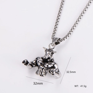 Detailed view of silver bull pendant necklace with dimensions 32mm and 41.5g weight info