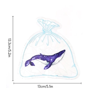Detail view of purple whale suncatcher sticker with 13x13.3cm size dimensions