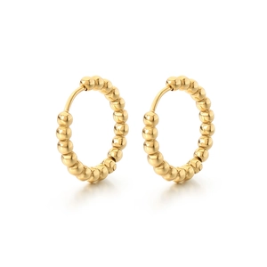 Classic 18K gold plated stainless steel hoop earrings with polished bead texture