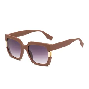 Chic oversized square sunglasses with brown frames and purple gradient lenses for women
