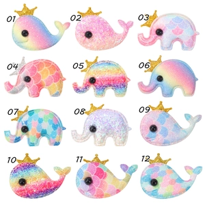 Assorted glitter whale and elephant hair clip patches in 12 colorful gradient patterns