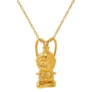 3D gold stainless steel Monkey King pendant necklace with classic fine link chain