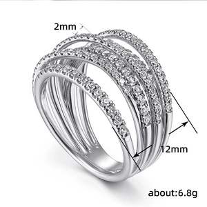 Sparkling silver multi-layer crisscross ring with pavé cubic zirconia gemstones