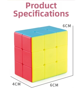 Detailed view of the colorful 3x3x2 puzzle cube with dimensions 6cm by 4cm