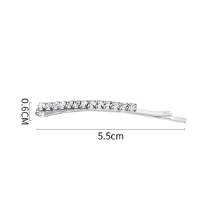 Barrette à cheveux en métal argenté avec strass brillants, style épuré, 5,5 cm long