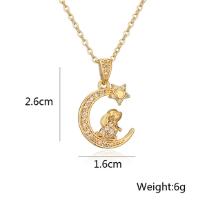 Detailed size specifications for the gold moon and rabbit pendant showing 2.6cm by 1.6cm