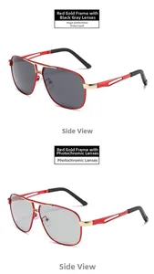 Detailed comparison of red-gold pilot sunglasses with polarized and photochromic lenses